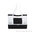 Custom two compartments summer beach swimming clear polyester mesh tote beach bags waterproof shopping bags for men women